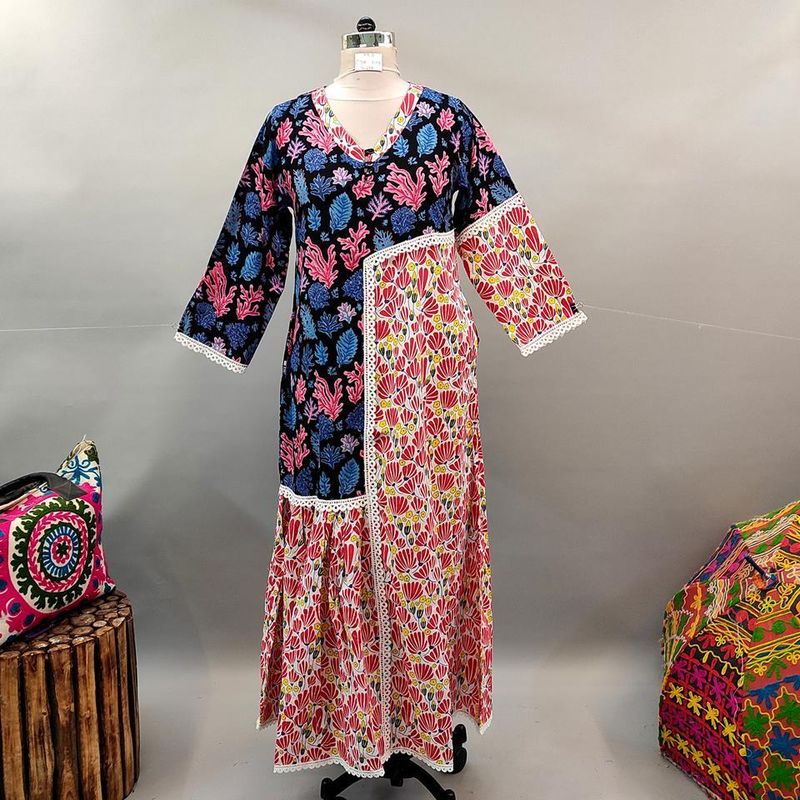 XS/S Yuna Printed Cotton Dress 54&quot; Long Jalabiya