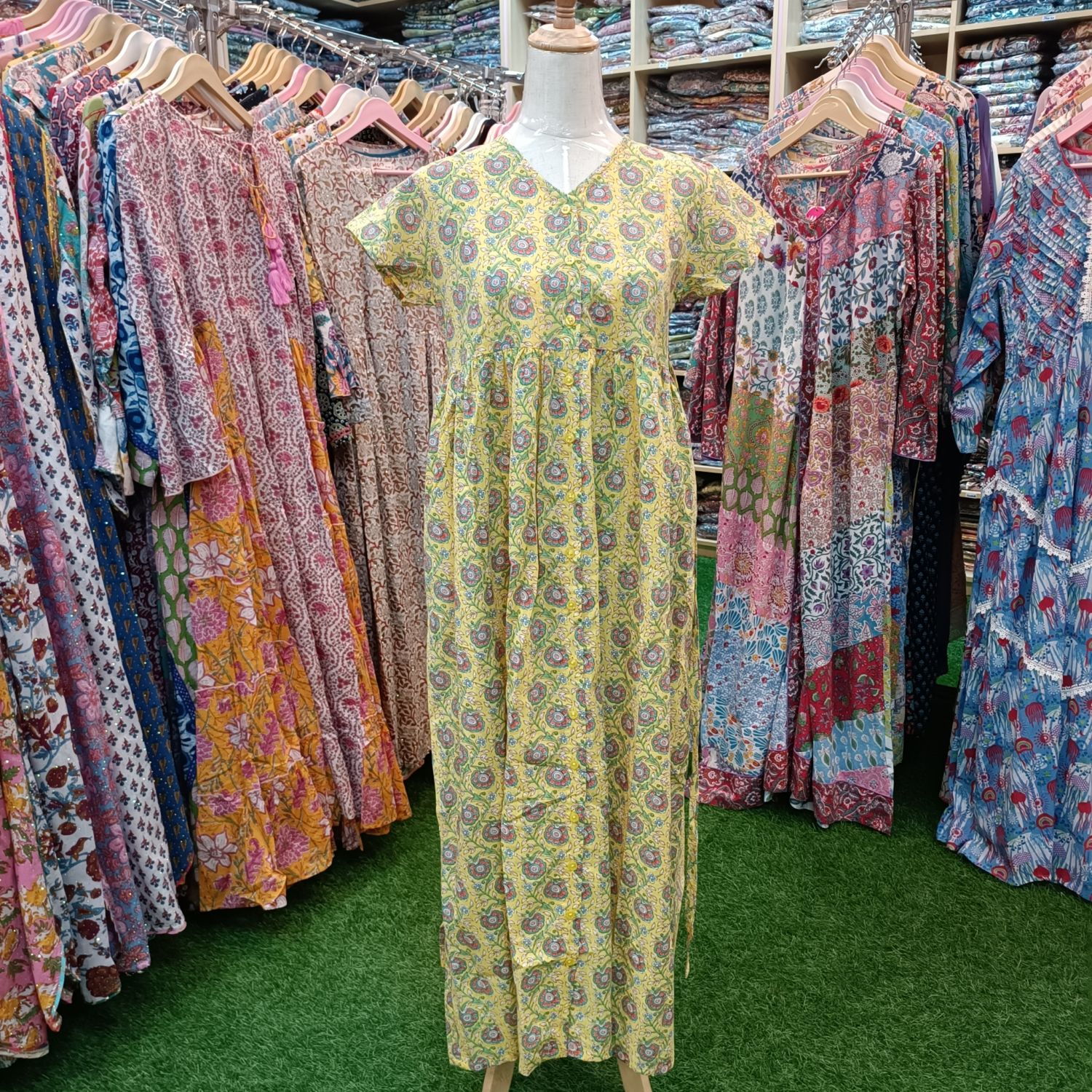 12-13 Year Precious Printed Cotton Girls Dress 50&quot; Long Jalabiya