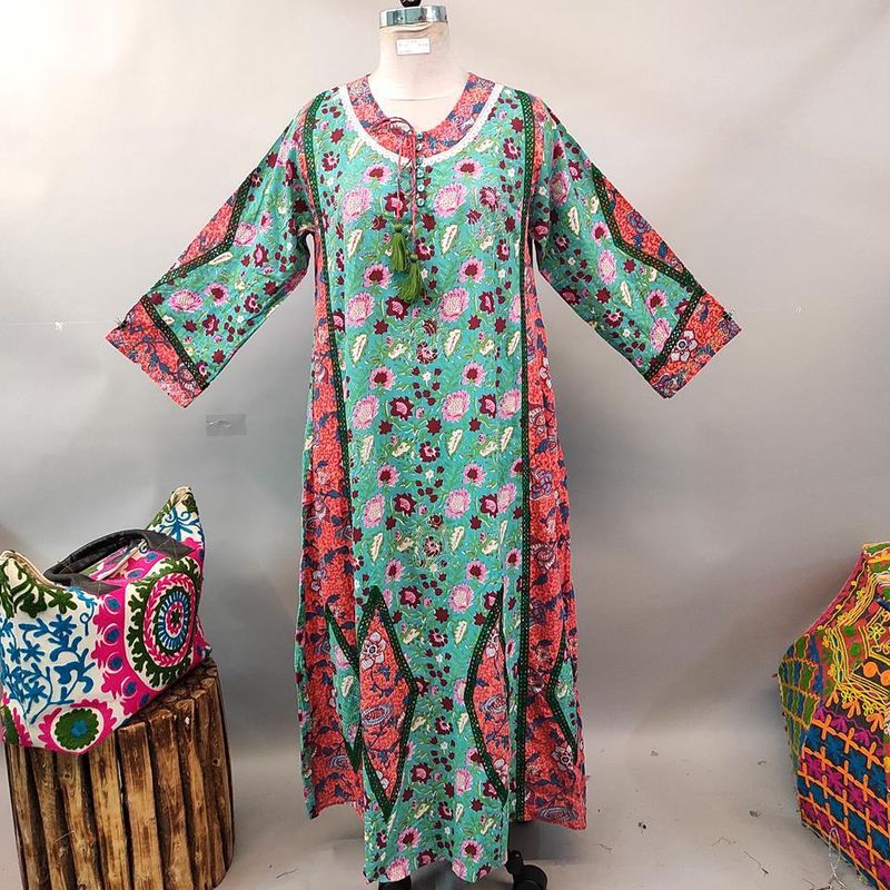 L/XL Atushi Printed Cotton Dress 56&quot; Long Jalabiya