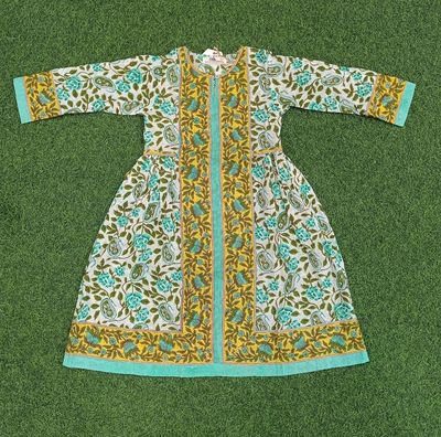 6-7 Year Bhopali Crystal Printed Cotton Girls Dress 37&quot; Long Jalabiya