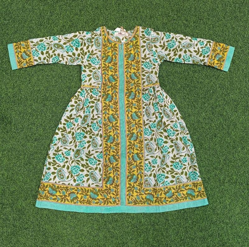 6-7 Year Bhopali Crystal Printed Cotton Girls Dress 37&quot; Long Jalabiya
