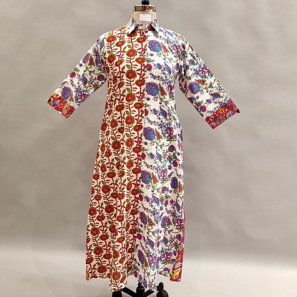 12-13 Year Singapore Printed Cotton Girls Dress 50&quot;Long Jalabiya