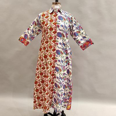 12-13 Year Singapore Printed Cotton Girls Dress 50&quot;Long Jalabiya