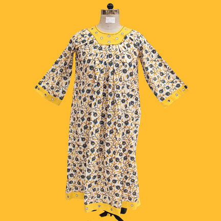 10-11 Year Lara Printed Cotton Girls Dress 46&quot;Long Jalabiya