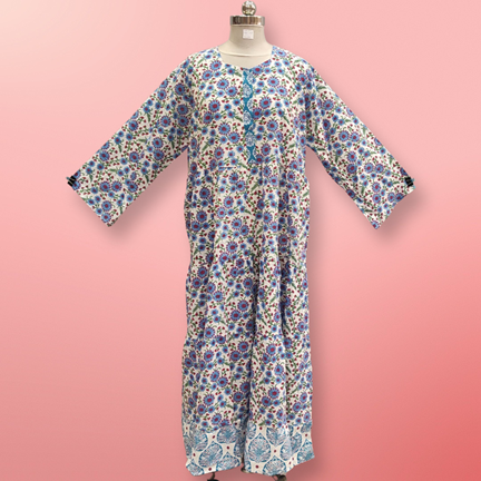 2XL/3XL Special Printed Cotton Dress 57&quot; Long Jalabiya