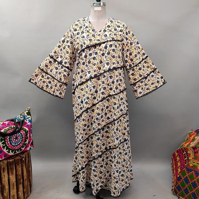 L/XL Mazna Printed Cotton Dress 57&quot; Long Jalabiya