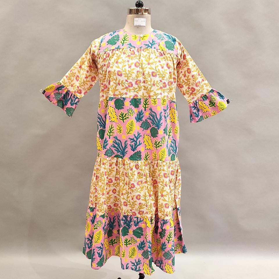 10-11 Year Moon Printed Cotton Girls Dress 46&quot; Long Jalabiya