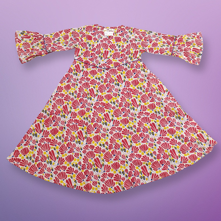 6-7 Year Zaina Printed Cotton Girls Dress 37&quot; Long Jalabiya