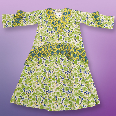 6-7 Year Aiba Printed Cotton Girls Dress 38&quot; Long Jalabiya