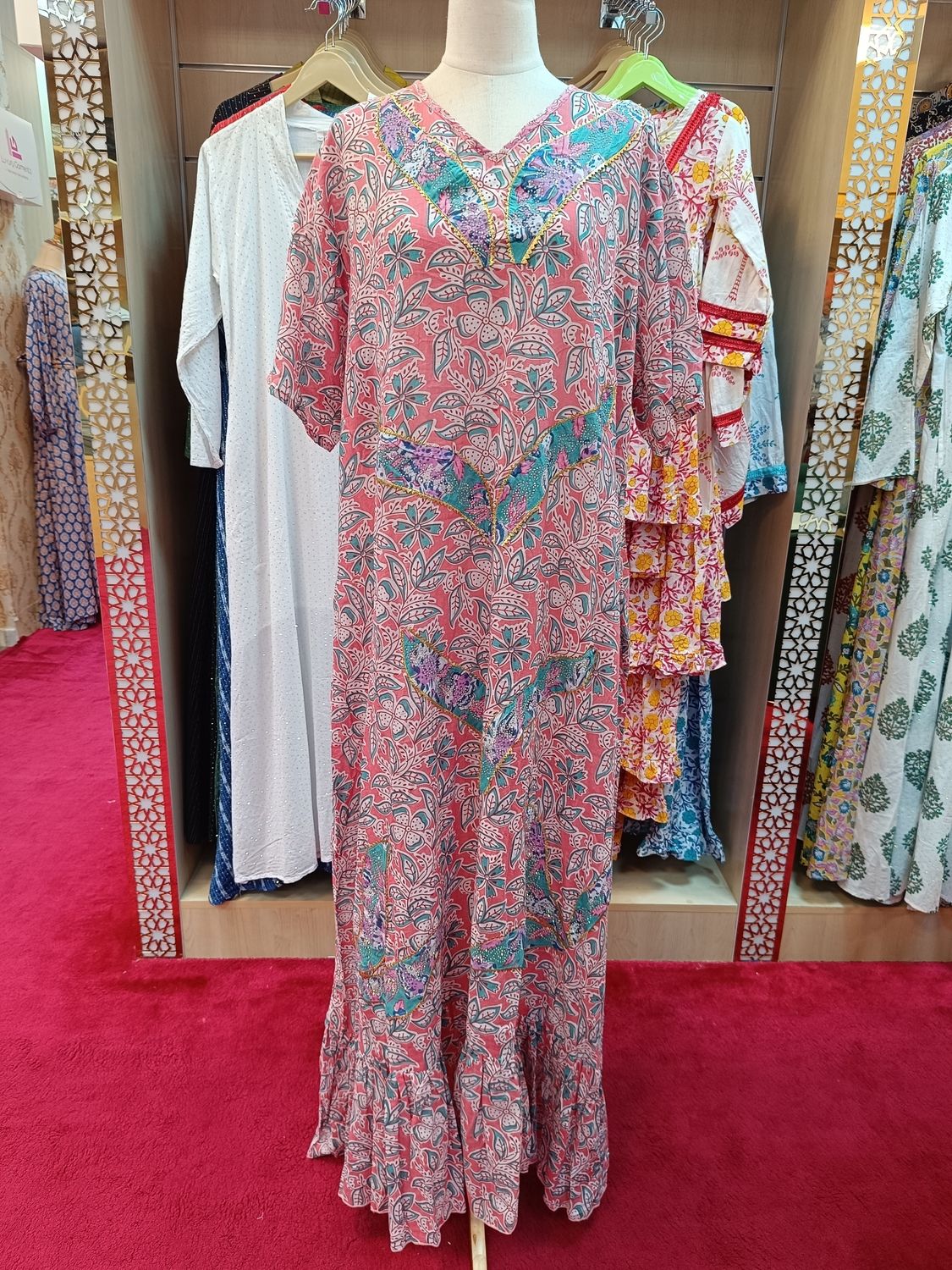 2XL/3XL Junaira Printed Cotton Dress 57&quot; Short Sleeves Jalabiya