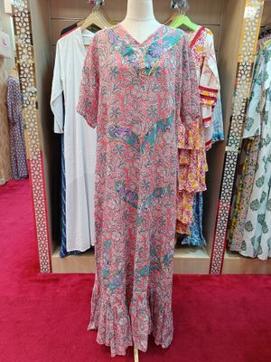 2XL/3XL Junaira Printed Cotton Dress 57&quot; Short Sleeves Jalabiya