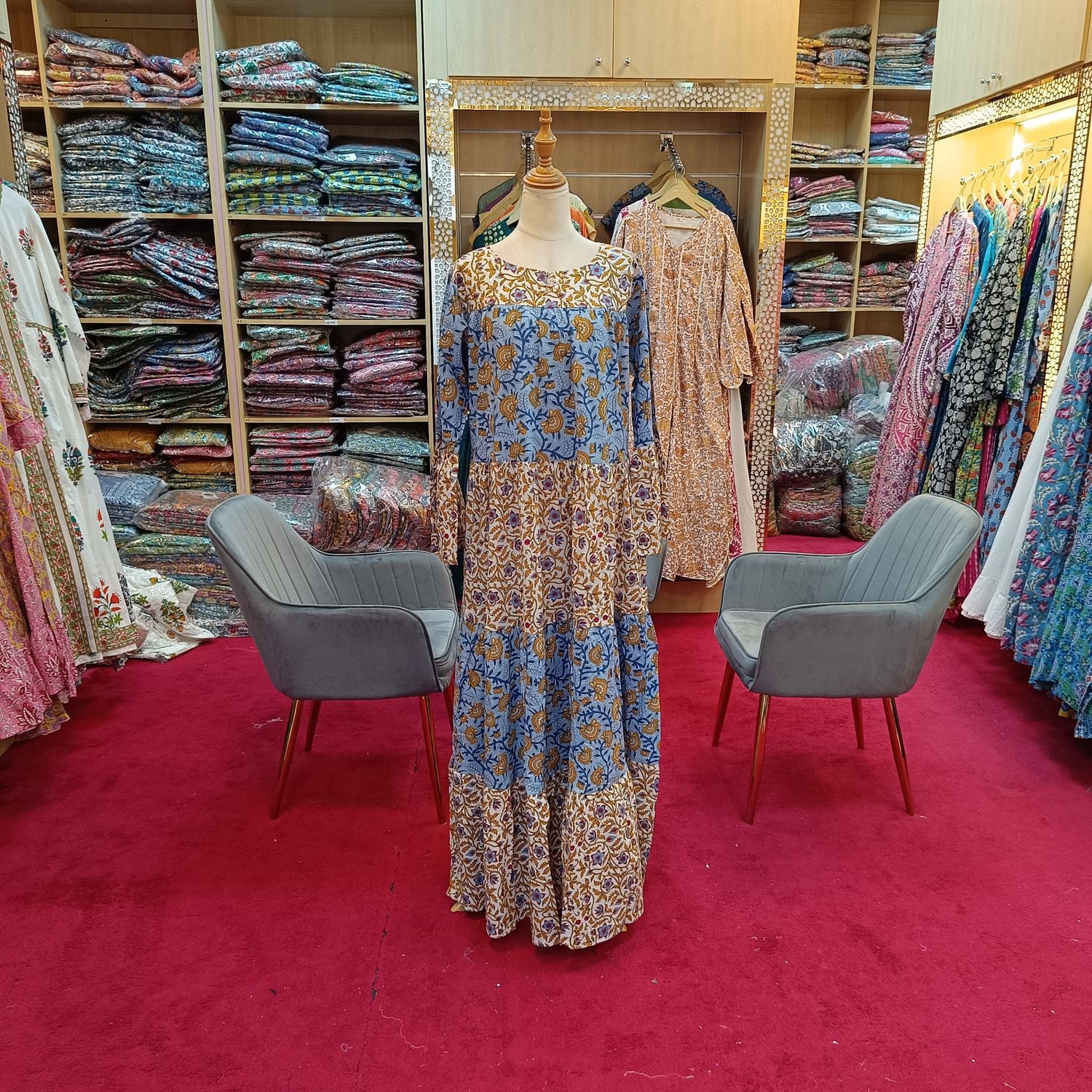 S/M Moon Printed Cotton Dress 57&quot; Long Jalabiya