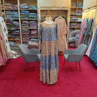 S/M Moon Printed Cotton Dress 57&quot; Long Jalabiya