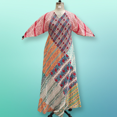 S/M Sakina Multi Printed Cotton Dress 57&quot; Long Jalabiya