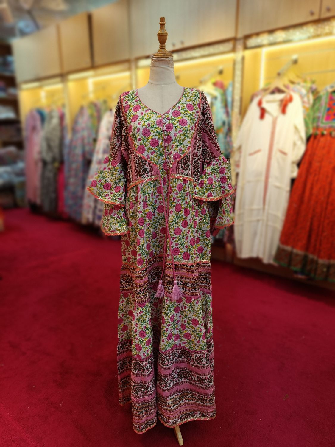 L/XL Adeeba Crystal Cotton Dress 57&quot; Long Jalabiya