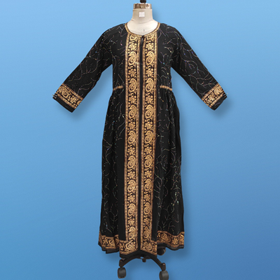 S/M Bhopali Crystal Black Golden Dress 56&quot; Long Jalabiya