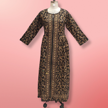 S/M Bhopali Crystal Black Golden Dress 56&quot; Long Jalabiya