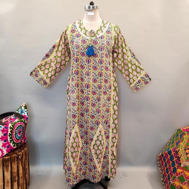 L/XL Atushi Printed Cotton Dress 56&quot; Long Jalabiya