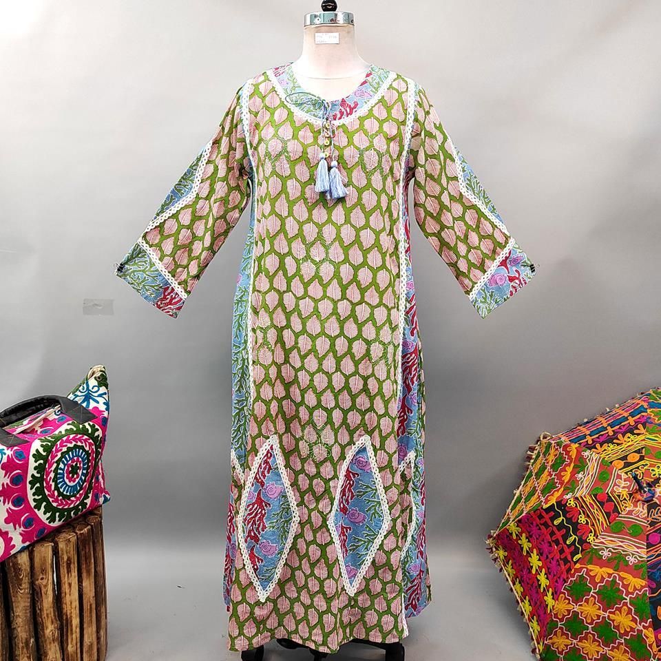 L/XL Atushi Printed Cotton Dress 56&quot; Long Jalabiya