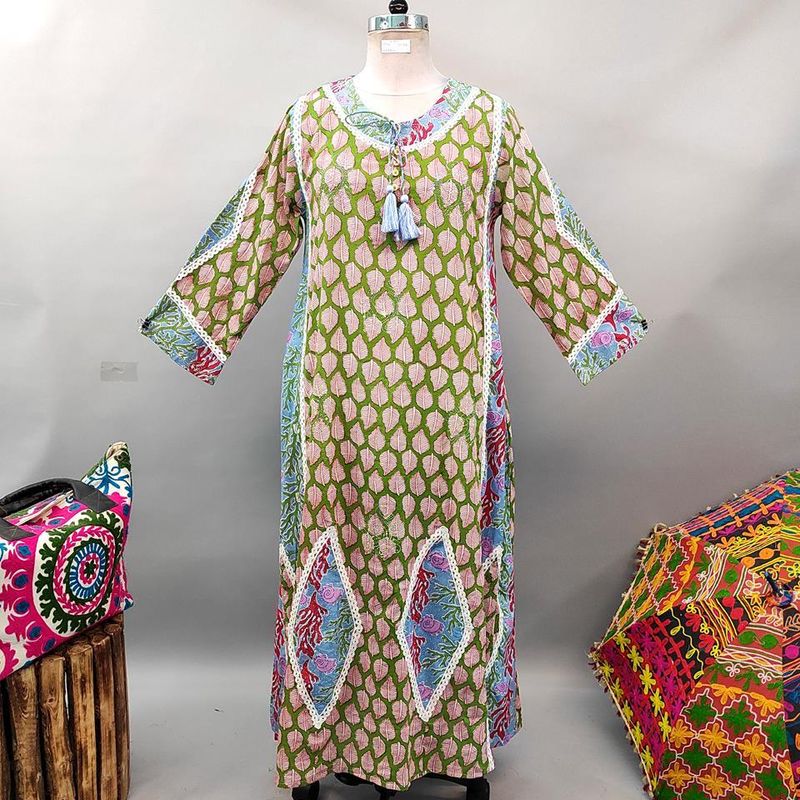L/XL Atushi Printed Cotton Dress 56&quot; Long Jalabiya