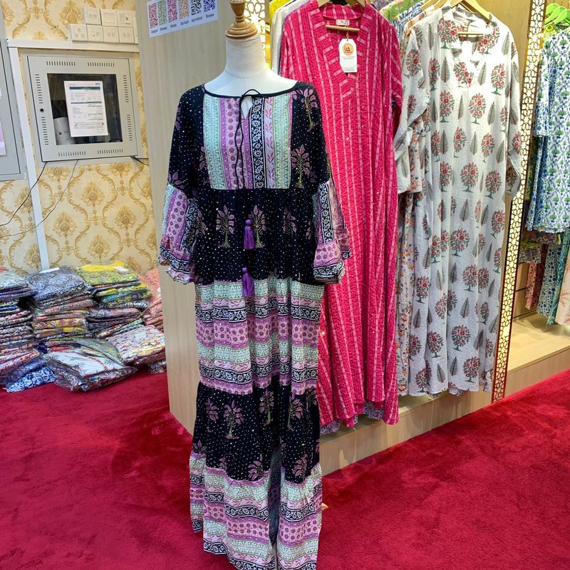 L/XL Crystal Gaby Multi Printed Cotton Dress 57&quot; Long Jalabiya