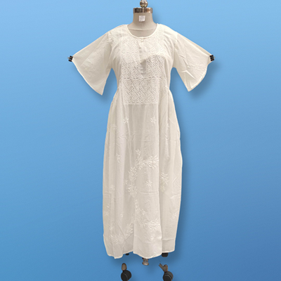 S/M Special Embroidery White Cotton Dress 56&quot; Long Jalabiya