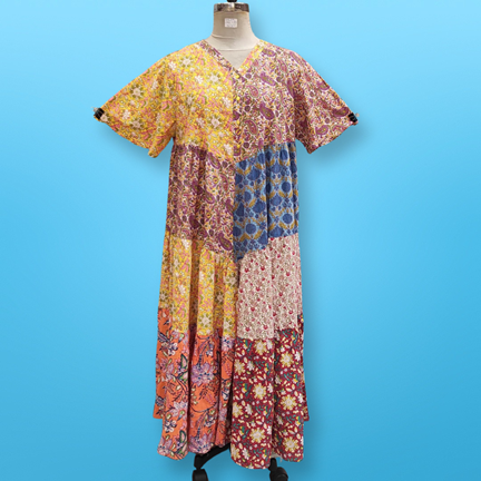 2XL/3XL Zaib Multi Printed Cotton Dress 55&quot; Short Sleeves Jalabiya