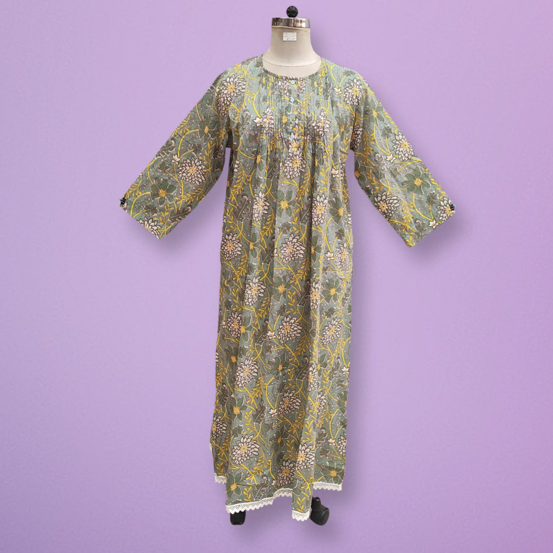 2XL/3XL Azlifa Printed Cotton Dress 57&quot; Long Jalabiya
