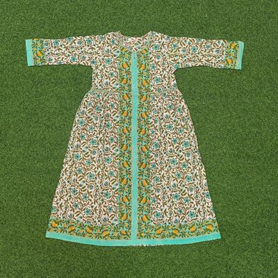 8-9 Year Bhopali Crystal Printed Cotton Girls Dress 42&quot; Long Jalabiya