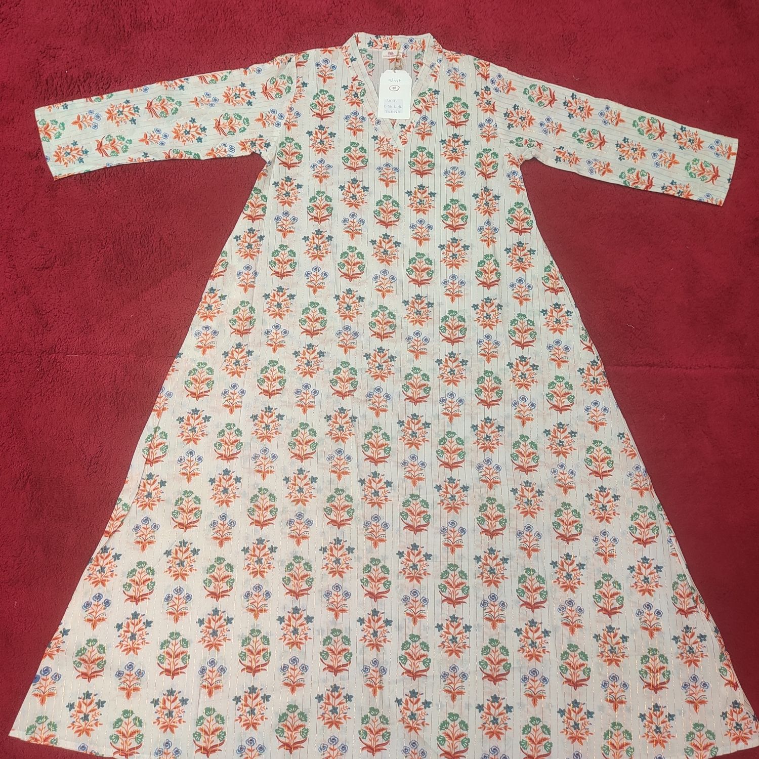 10-11 Year Teena Printed Cotton Girls Dress 46&quot; Long Jalabiya