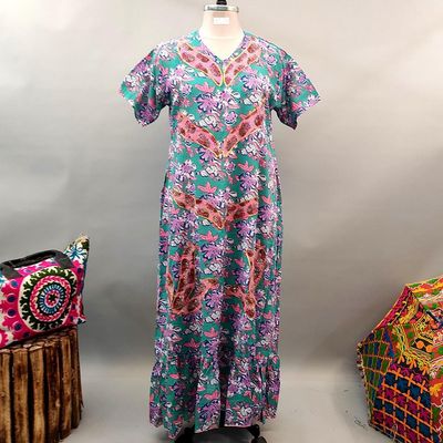 2XL/3XL Junaira Printed Cotton Dress 57&quot; Short Sleeves Jalabiya