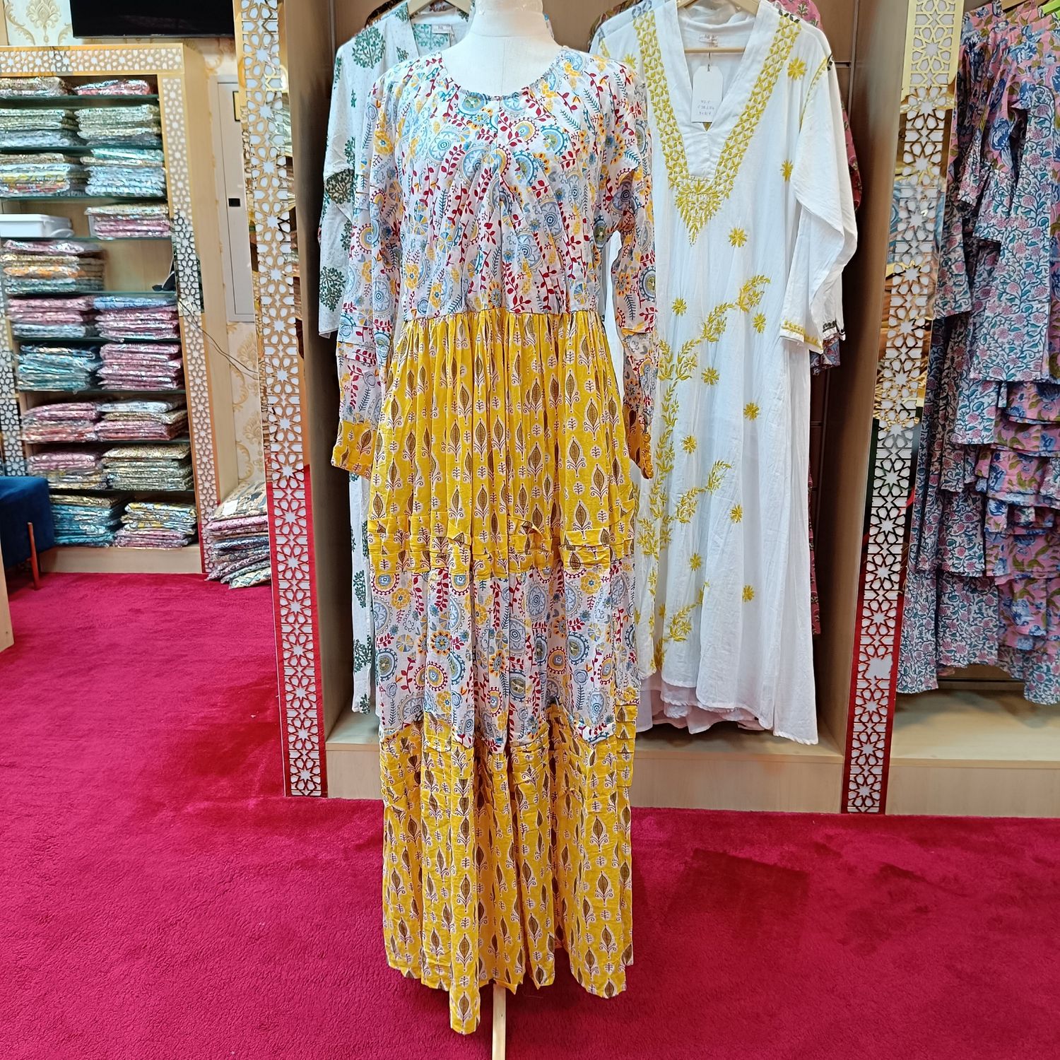 L/XL Dana Printed Cotton Dress 56&quot; Long Jalabiya