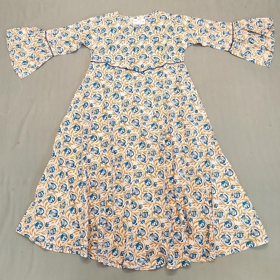 8-9 Year Zaina Printed Cotton Girls Dress 42&quot; Long Jalabiya