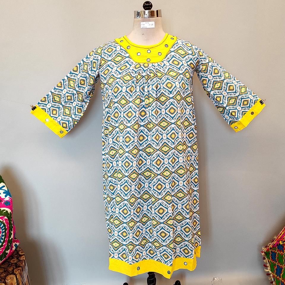 6-7 Year Lara Printed Cotton Girls Dress 38&quot; Long Jalabiya