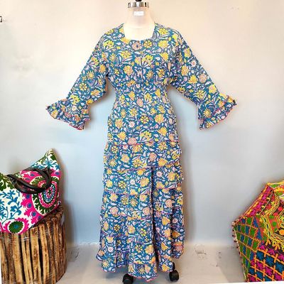 2XL/3XL Jawaria Printed Cotton Dress 57&quot; Long Jalabiya