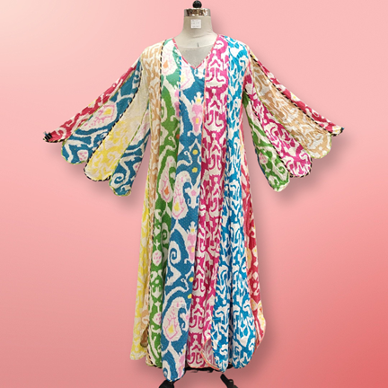 2XL/3XL Meher Crystal Multi Printed Cotton Dress 55&quot; Long Jalabiya