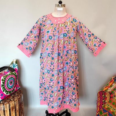 8-9 Year Lara Printed Cotton Girls Dress 42&quot; Long Jalabiya