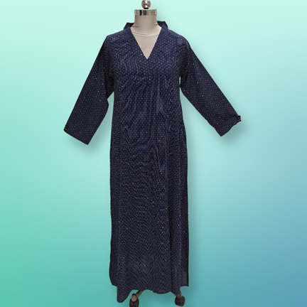 XS/S Teena Crystal Dark Blue Cotton Dress 53&quot; Long Jalabiya