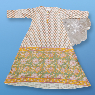 10-11 Year Zaima Printed Cotton Girls Dress 45&quot; Long Jalabiya