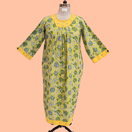 10-11 Year Lara Printed Cotton Girls Dress 46&quot;Long Jalabiya