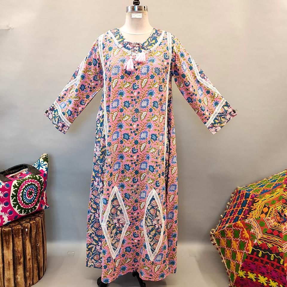 L/XL Atushi Printed Cotton Dress 56&quot; Long Jalabiya