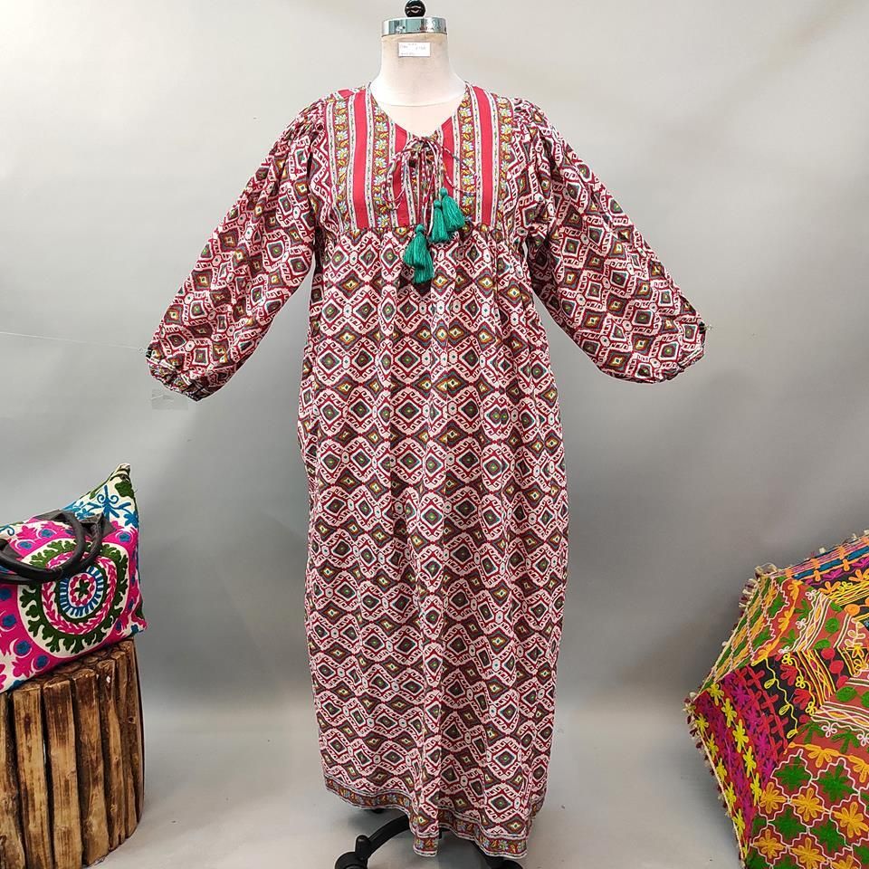 L/XL Sapphire Printed Cotton Dress 56&quot; Long Jalabiya