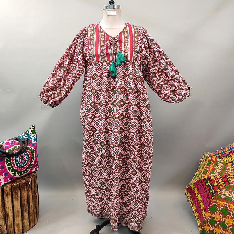 L/XL Sapphire Printed Cotton Dress 56&quot; Long Jalabiya