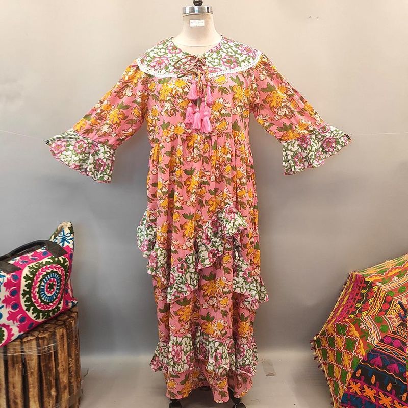2XL/3XL Mirha Printed Cotton Dress 58&quot; Long Jalabiya