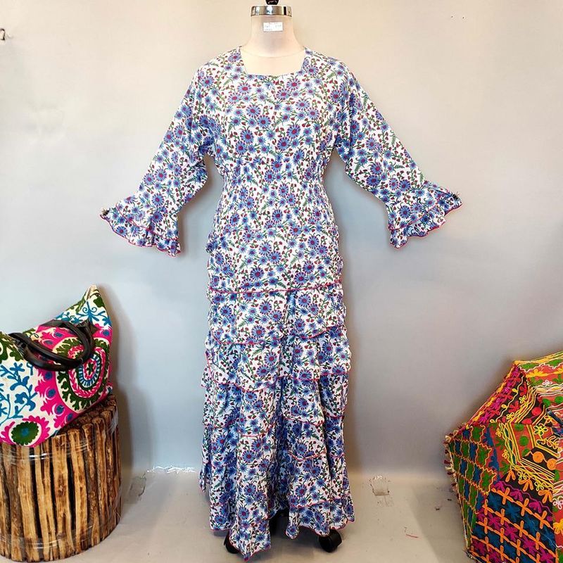 2XL/3XL Jawaria Printed Cotton Dress 57&quot; Long Jalabiya