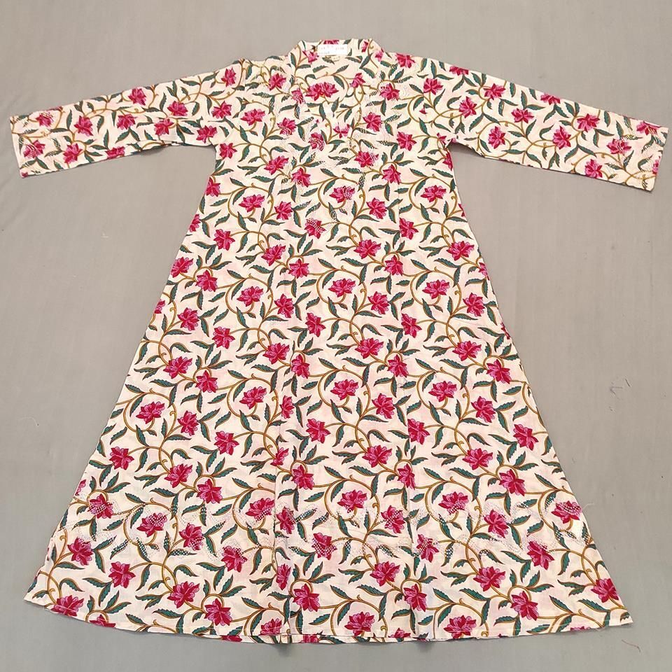6-7 Year Teena Printed Cotton Girls Dress 38&quot; Long Jalabiya