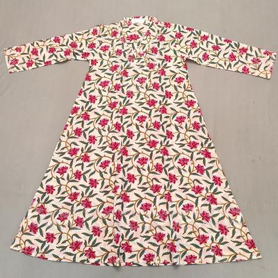 6-7 Year Teena Printed Cotton Girls Dress 38&quot; Long Jalabiya