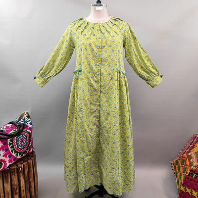 L/XL Umama Printed Cotton Dress 56&quot; Long Jalabiya
