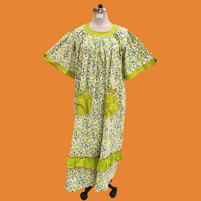 L/XL Nawaar Printed Cotton Dress 56&quot; Short Sleeves Jalabiya
