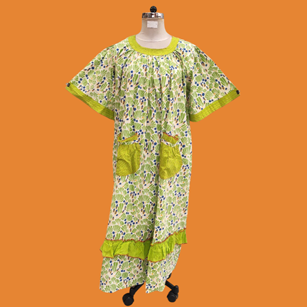 L/XL Nawaar Printed Cotton Dress 56&quot; Short Sleeves Jalabiya